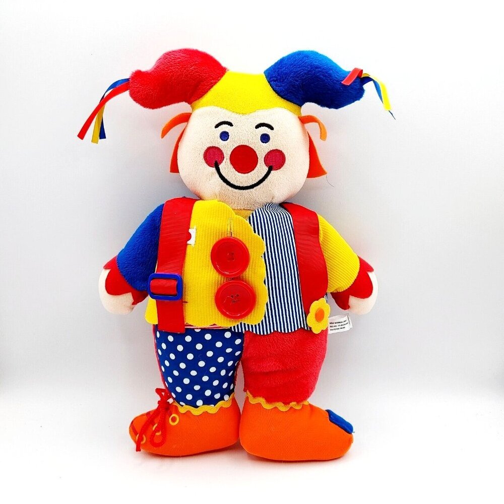 Schylling Jester Clown Dress Up Plush Doll Learn to Button, Tie, Snap, Zip 15”